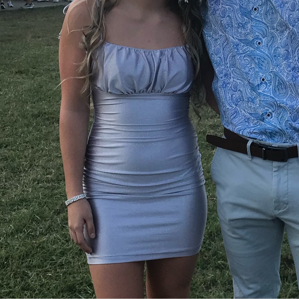 Purple sliver hoco dress